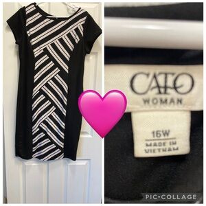 Cato Black Dress with White Geometric Stripes